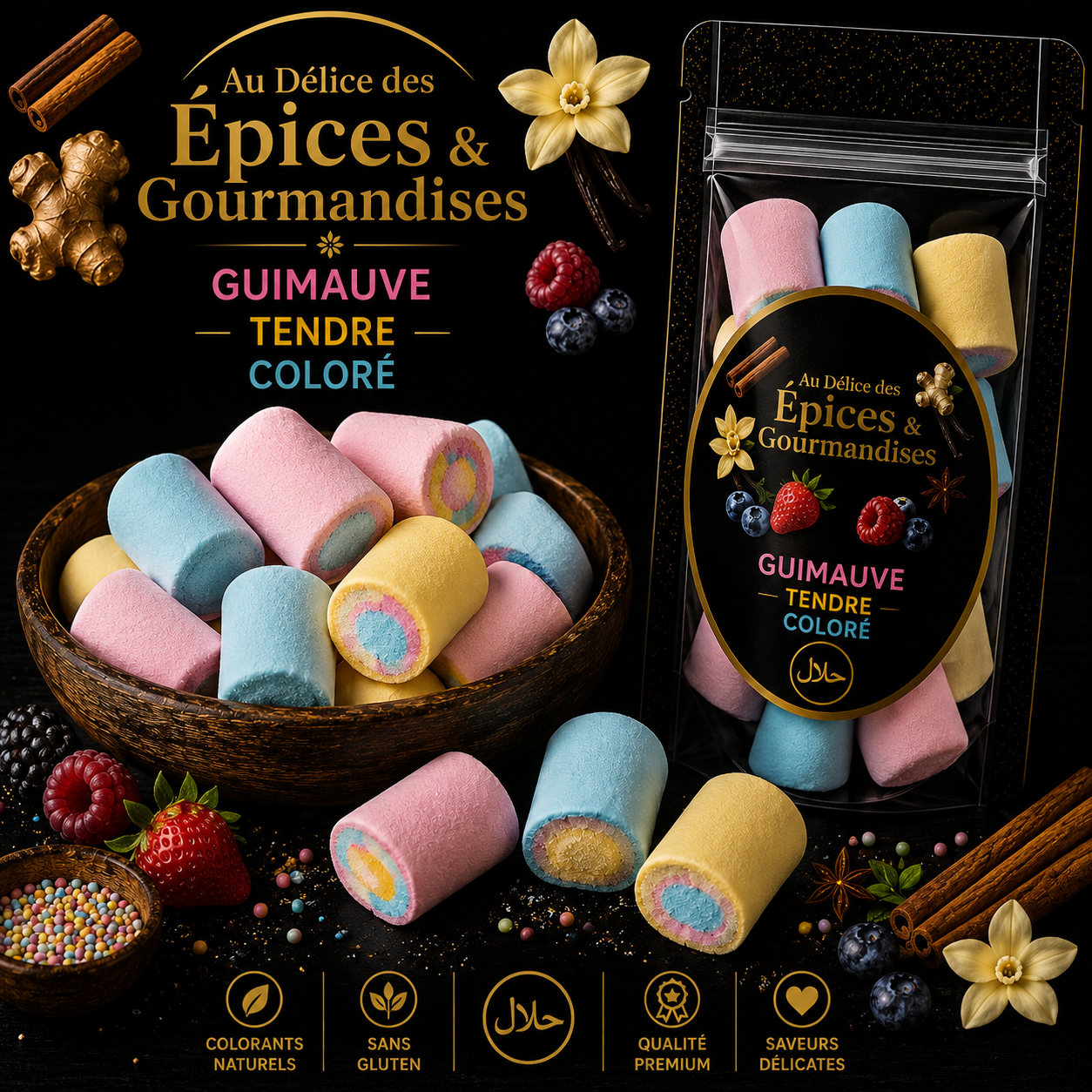 GUIMAUVES ROULÉES TENDRES COLORÉES 100G