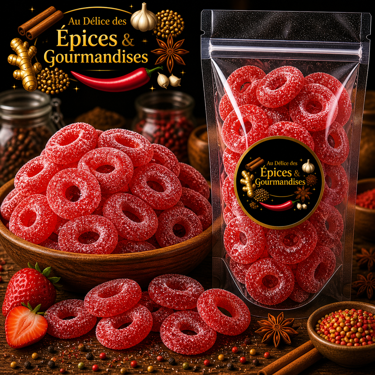 ANNEAUX FRAISE SUCRÉS 100G