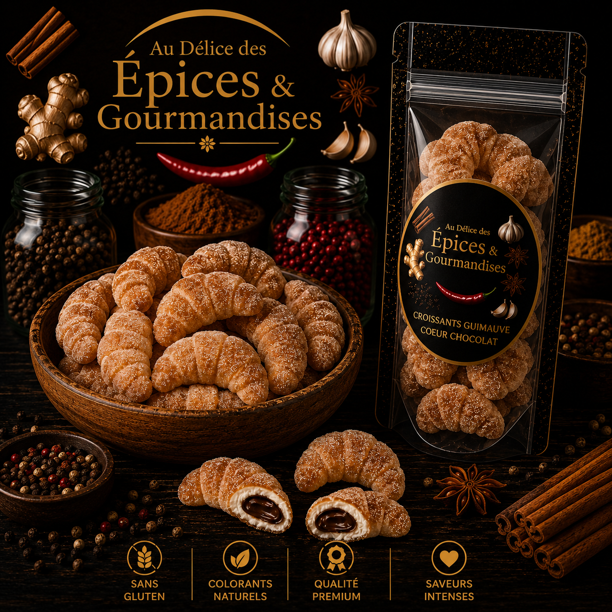 GUIMAUVES EN CROISSANT FOURRÉ CHOCOLAT 100G